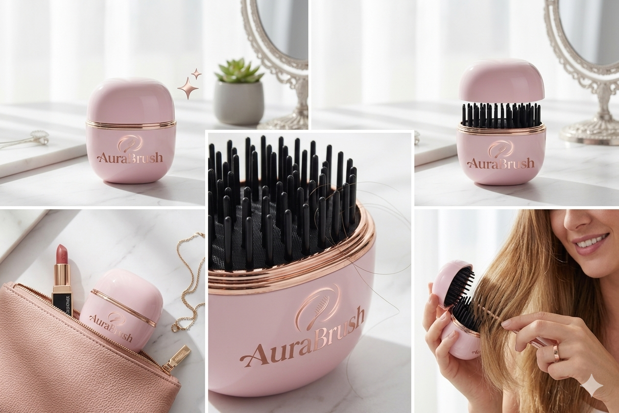 AuraBrush™ - La Mini Spazzola Portatile Ricaricabile per Capelli Perfetti